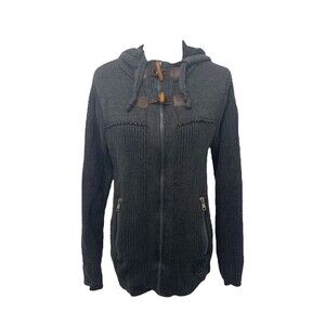 True Rock Women’s Sweater Grey Full Zip Tight Knit Hooded Outerwear Size Small